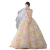 Lyxig balklänning Balklänningar med avtagbara tågpärlor Lång gul blommig aftonklänning med paljetter Formella klänningar jämna klänningar plus size Festklänningar Robe de Soiree