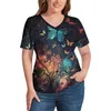 Vrouwen T Shirts Zomer Korte Mouw Top Tee Sterrenhemel Vlinder Print V-hals Tops Vintage Blouse