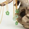 Hänge Halsband Genombrutna Delikat Hetian Jade Star Kedja i rostfritt stål Guldfärg Halsband för kvinnor Modesmycken