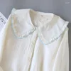 Women's Sleepwear Spring Summer Baby Collar Cotton Crepe Nightdress Solid For Woman Lovely Sweet Long Sleeved Home Clothes