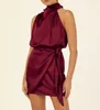 Casual Dresses 2023 Spring Summer Women Satin Dress Solid Color TANK Sleeveless Irregular Halter-neck A-LINE Sexy Party