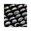 Band Rings 36Pcs Natural Shellfish Abalone Shell Inlay 316L Stainless Steel Quality 6Mm Width Retro Engagement Pupar Ring Wh Dhcjf