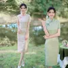 Ethnische Kleidung Traditioneller chinesischer Stil Kurzarm Qipao Kleid Frauen Slim Long High Split Cheongsam Vestidos Asiatisch