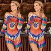 Dambadkläder Dam Sexig Virkad Top Cover Up Blusar Sommar Beachwear Långärmad Stickad Bohemian Kimono Tunika Dam Toppar Dam