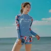 Roupa de banho feminina 2023 Rushguard feminina à prova de sol manga longa maiô surf mergulho terno magro shorts de praia de secagem rápida conjunto de 3 peças