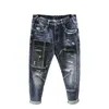 Jackor mäns vintage harem jeans jeans hösten ny mode lapp förfallna byxor manliga hiphop street cyklist jeans denim byxor