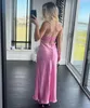 Basic Casual Dresses Pink Camis Satin Long Dresses Elegant Sleeveless Slip Holiday Party Dresses Sexy Casual Backless Summer Dresses Women 230710