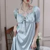 Women's Sleepwear QWEEK Princess Style Nightdress Women Summer Silk Nightgown Girls Sexy Sweet Sleep Dress Flared Sleeves Lace Home Wear