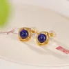 Boucles d'oreilles à tige en argent Sterling 925 couleur or oeil du diable pour femmes bijoux d'anniversaire en Agate naturelle/Lapis Lazuli