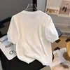 Women's Sweaters Summer Floral Short Sleeve Sweater Women Knit T-Shirt O-Neck Thin French Gentle Style Peals Beaded Pulloer Knitwear Jumpers
