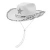 Berets Women S Retro Western Style Straw Hat With Beaded Band Cowgirl Party Headwear Fancy Dress Halloween Carnival Costume