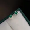 Brincos de tachas WOOZU Prata Esterlina 925 Luxo Verde Zircão Moderno Pequeno Para Mulheres Elegante Festa de Casamento Joias Banhadas a Ouro 14k