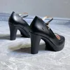 Geklede schoenen Pumps Zwart PU Plateau Hakken Dames Lente 2023 Enkele Puntige Ondiepe Gesp Modern Professioneel Sexy Kantoorkleding