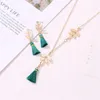 Collier boucles d'oreilles ensemble mode feuille crochet glands bijoux à la main tissage vert longue chaîne pull pendentif boucles d'oreilles ensembles pour les femmes