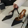 Strass Satin femmes pompes pantoufles élégant bout pointu talons hauts dame Mules Sildes été mode fête chaussures de bal