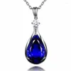 Hanger Kettingen Angel Eyes Blue Crystal Sapphire Tanzaniet Voor Vrouwen Sieraden Bijoux Party Mode Geschenken