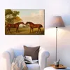 Ręcznie malowane George Stubbs malowanie koni dwa konie w padoku płótno klasyczny krajobraz wystrój pokoju rodzinnego