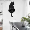 Horloges murales Shake Tail Cat Horloge murale Chambre d'enfant moderne Mobile Tail Cat Horloge murale Acrylique Silencieux Horloge à quartz Acrylique Miroir Autocollant Z230712