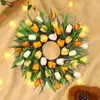 Flores decorativas Simulação Coroa de flores Tulipa Mola pendurada na parede para porta da frente Decoração de casamento Decoração de festa de primavera