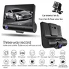 Nova câmera de painel de 3 lentes 4" Touch Screen Dash Cam 1080P gravador de vídeo de carro Frente interna traseira Cam Sensor G Detecção de movimento Estacionamento