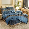 Set di biancheria da letto Set copripiumino in velluto trapuntato europeo Letto matrimoniale King Size Ricamo Pizzo Trapunta di lusso Tinta unita 2 Federe morbide 230710