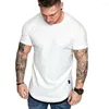 メンズスーツ H012 カジュアル Tシャツ プリーツしわスリムフィット O ネック半袖筋肉固体トップスシャツ夏のベーシック Tシャツ