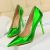 Womens Metal Heel Bright Pumps Patent Leather Pointed Toe Queen Shoes High Heels Sexy Nightclub Party Shoes