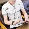 Men's Suits H164 Striped 3D Print Men T Shirt Casual Slim Fit Short Sleeve Tops Clothing M-3XL