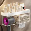 Tandenborstelhouders Föhn Cradle Wall Mounted Cosmetic Storage Holder Straightener Stand Box Tissue Organizer Plank Badkamer Accessorie 230710