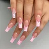 False Nails Produkt 24st Nail Bärbar Rosa Hjärta Lång Form Balett Fingernaglar Färdiga Avtagbar och återanvändbar lapp