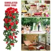 Fleurs décoratives Rose Guirlande Artificielle Lvy Teardrop Swag Avec Des Branches Vertes Mur Art Décorations Pour Jardin Maison