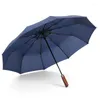 Umbrellas Double Automatic Folding Umbrella Wooden Handle Female Male Large Business Men Rain Women Gift Parasol