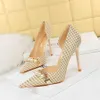 Dress Shoes Womens Elegant High Heel Party Shoes Office Lady With Plaid Pattern