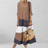 Casual Dresses Buttons Printed Boho Beach Long Dress Streetwear Plus Size Big Swing Robe For Dating