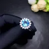 Meisjes Trouwring Sea Blue Crystal lzircon Diamond Zonnebloem Witgoud Ring Party Sieraden Verjaardagscadeau Verstelbaar