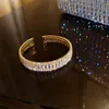 Catena FYUAN Bracciale con polsino in cristallo con zirconi dorati per le donne Braccialetti con strass geometrici Braccialetti Matrimoni Gioielli per feste 230710