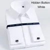 Camisas masculinas luxuosas de algodão mercerizado com botão de punho francês camisas masculinas de manga comprida smoking camisa de casamento de alta qualidade com abotoaduras 230710