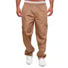 Pantalones de hombre Versátil para todas las estaciones Cargo Multi bolsillo Cremallera Botón Dobladillo Ropa de color sólido para trabajos de construcción Año pequeño