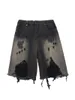 American New High Street Denim Shorts Retro Loose Shorts Versatile Men's Worn Out Washed High Street Trendy Design Straight Barrel Shorts