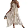 Women's Swimwear V-neck Lace Up Cover Up For Woman White Sexy Lace Loose Holiday Beach Slip Dress Summer Maxi Dress Beachwear 230710