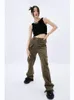 女性のジーンズアーミーグリーンヴィンテージ 90 年代カーゴパンツファッションハイウエストズボン秋オーバーオールだぶだぶストレートフェアリーコア特大