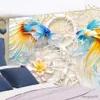 Tapestries 3D Goldfish Flowers Tapestry Natural Scenery Wall Hanging Carpets Beauty Dorm Home Decor R230710