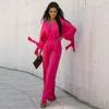 Women's Sleepwear Pyjama Women Set V-Neck Long Batwing Sleeve Wide Leg Pants 2PCS Outfit Loungewear Spring Solid Streetwear Matching Sets