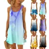 Vestidos casuais gradiente verão boho vestido de praia para mulheres alça espaguete solto férias camisola camiseta regata feminina de algodão