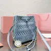 Fold Bucket Bag Women Handbags Purse Crossbody Bags Genuine Leather Crystal Chain Removable Strap Drawstring Closure Thread Woemn Shoulder Bags