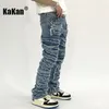Jeans masculino Kakan High Street lavado com barba de gato Harlan Patch para homens desgastado Slim Fit Calças de pés K27g37 230710