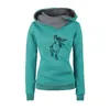 Women's Hoodies Lovely Horse Front Print Sweatshirt For Female Femmes Autumn Animal Lover Gift Pockets Buckle Cropped Casual Women Tops
