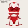 Bras Sets Colrovie Red Floral Crater Lingie Set Set Set с хкеками, которые женщины сдают в ближайшие склонности. Сексуальные наборы.