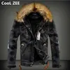 Kurtki męskie Cool ZEE Mens Denim Jacket with Fur Collar Retro Ripped Fleece Jeans i Płaszcz na Jesień Zima S-XXXXL Z230711