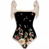 Costumi da bagno da donna in bianco e nero con stampa floreale sfumata Cinturino bikini con scollo quadrato Costume da bagno retrò Moda da donna Sexy Costumi da bagno senza schienale 230707